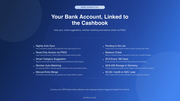 Bank Connection in the Cashbook: Automatic Sync, Member Recognition and Balance Check
