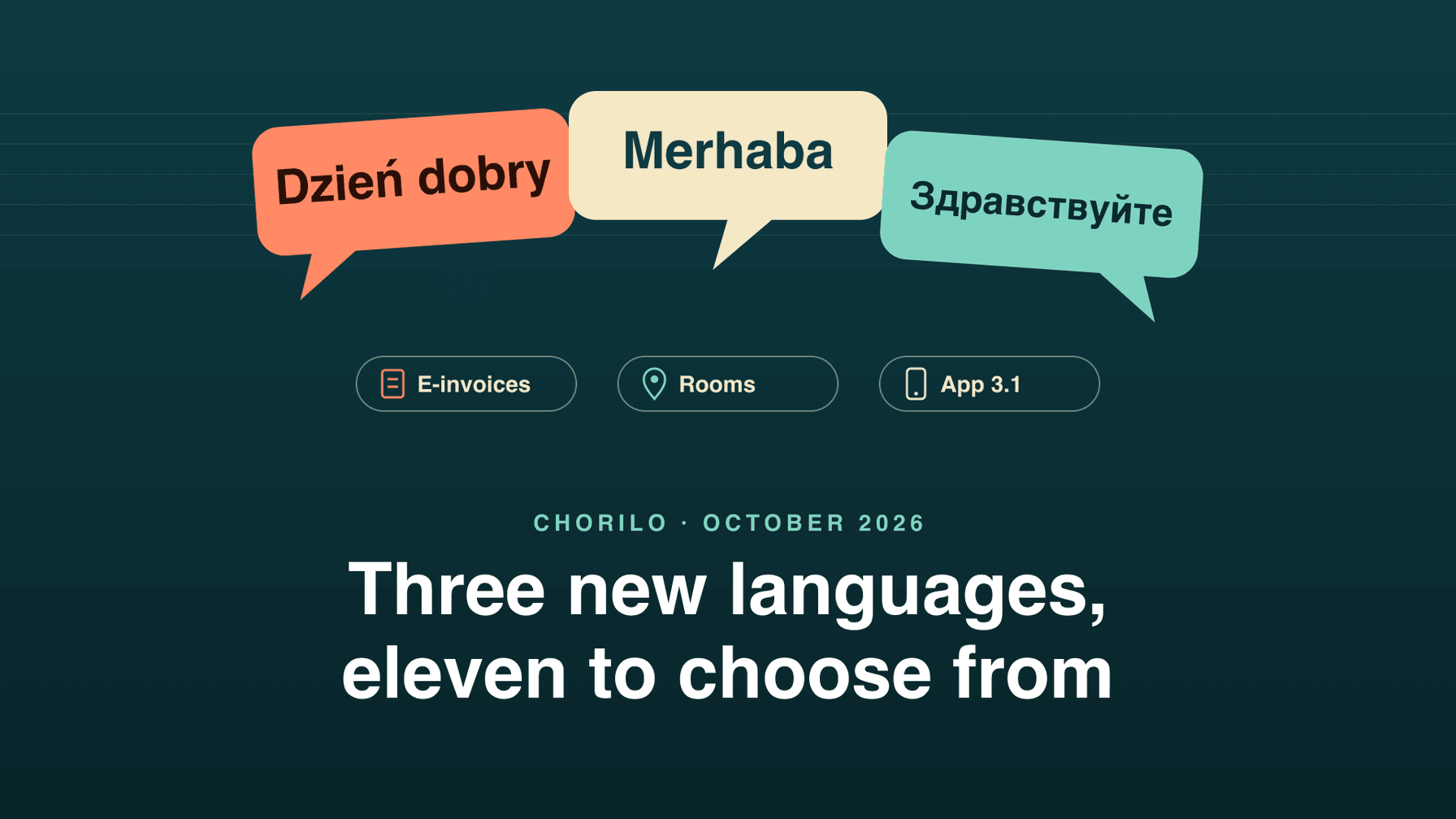 Three new languages, our own e-invoices, venues as rooms and app 3.1